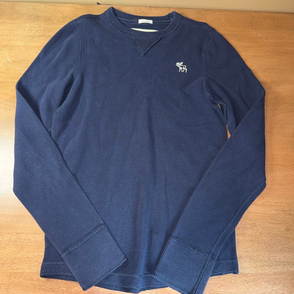 Abercrombie & Fitch Mens Muscle Fit Waffle Knit Thermal Long Sleeve Shirt Navy M